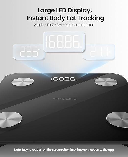 Scale for Body Weight, Digital Smart Bathroom Weight Scale with BMI, Body Fat, Muscle Mass, Accurate 20 Body Composition Scale, 10.2" Compact Platform with APP, 400lb, Black