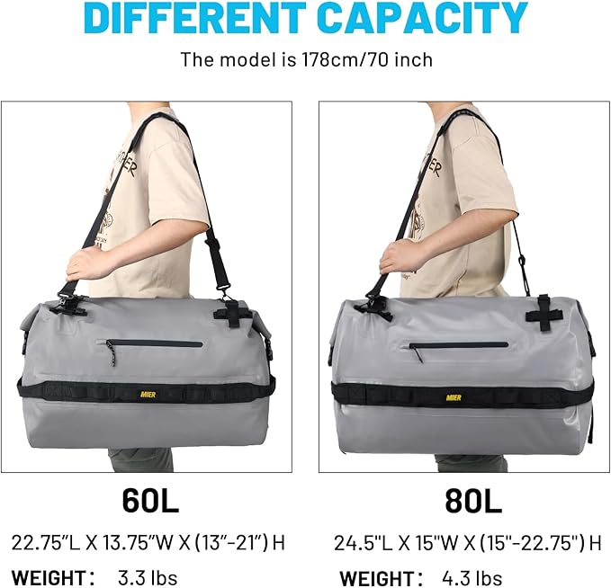 MIER Large Waterproof Duffel Bag Rolltop Dry Backpack Duffle Bags for Kayaking, Rafting, Boating, Swimming, Camping, Travel, Gym, Beach, 60L/80L