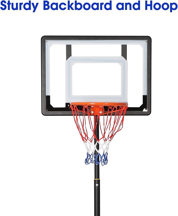 COLOR TREE Portable Basketball Hoop for Kids and Family - Indoor and Outdoor Basketball Goal System Height Adjustable 5ft to 6.8ft / 6.8ft to 8.5ft, 32in Backboard Basketball Stand with Wheels