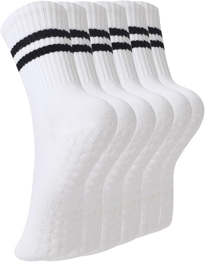 BONANGEL Pilates Socks with Grips for Women, 3 Pairs Womens Grippy Yoga Ballet Barre Hospital Gym Athletic Socks