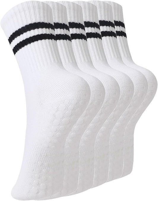 BONANGEL Pilates Socks with Grips for Women, 3 Pairs Womens Grippy Yoga Ballet Barre Hospital Gym Athletic Socks