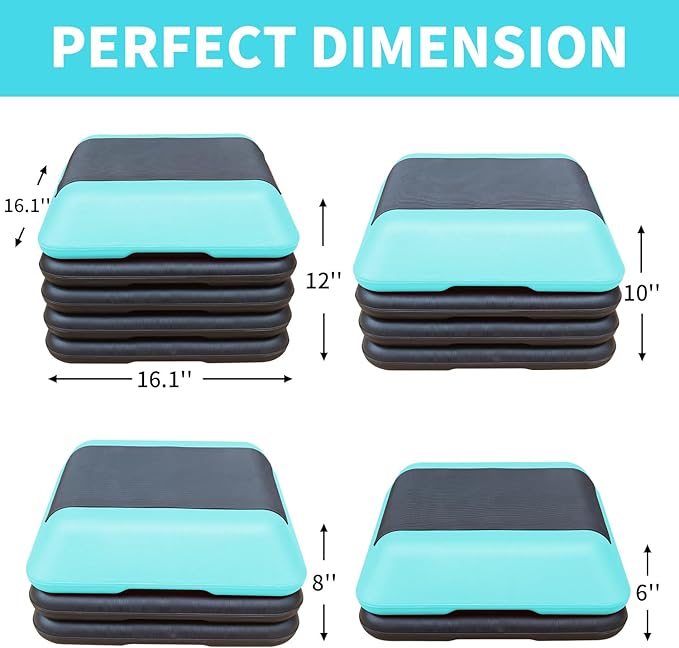 16" x 16" Adjustable Aerobic Step Platform with 4 Risers, Workout Stepper Platform for Home Gym Fitness Exercise