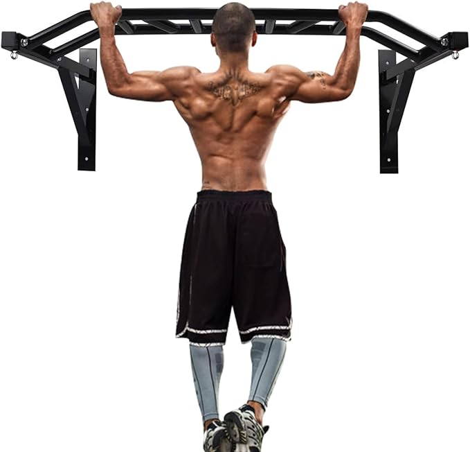 ptlsy Wall Mounted Pull Up Bar Multifunctional with Multi-Grip Chin Up Bar Heavy Duty Dip Station for Home Gym Indoor Workout, Fitness Equipment, Dip Stand Supports to 440 Lbs