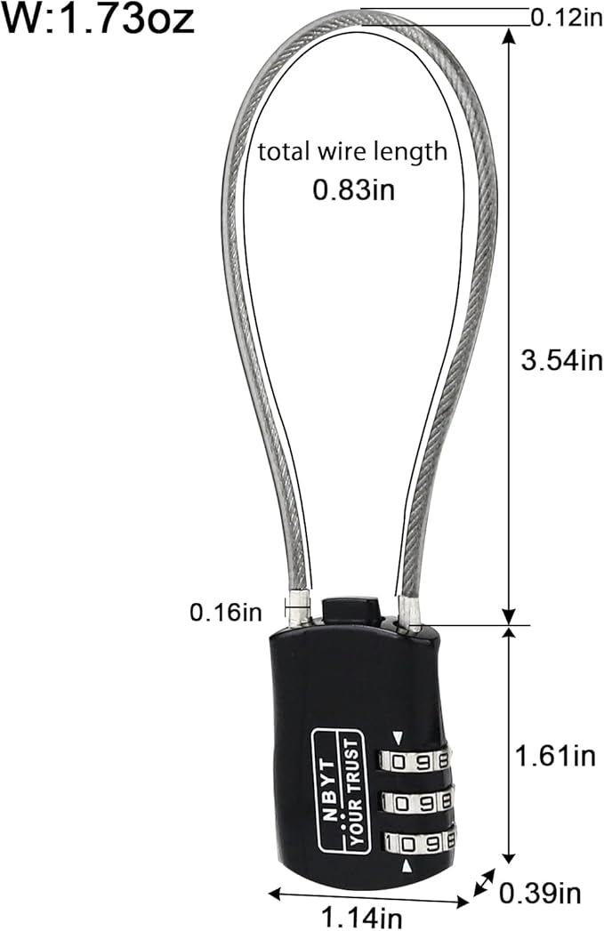Wire Combination Lock Padlock, Wire Diameter 3/24", 8.3" Circumference, Suitable for Travel Luggage, Backpack, Cycling Helmet, Small Cabinet, Gym Cabinet, Suitcase