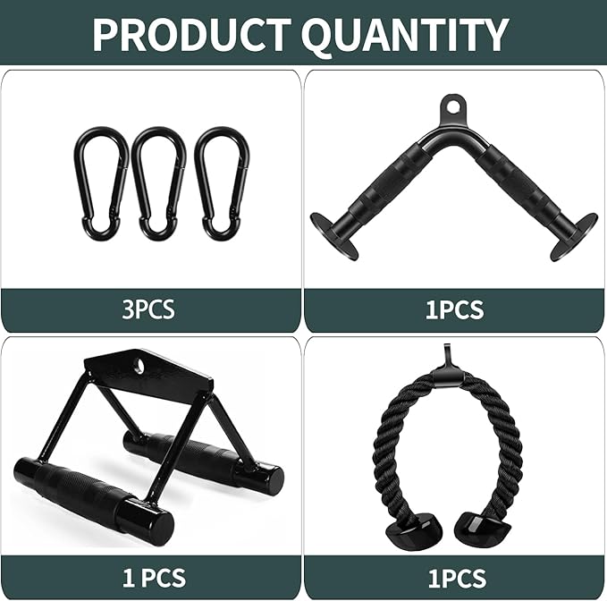 Cable Attachments for Gym, Cable Machine Attachment Set, LAT Pulldown Attachments, Cable Machine Accessories, Tricep Pull Down Attachment, Home Gym Accessories