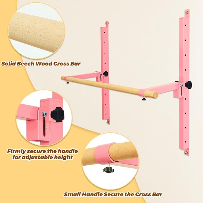 Wall Mounted Ballet Barre Adjustable Ballet Bar Foldable Dance Bar-Fully Adjustable -Solid Beech Wood Bar,Ballet workout Fitness Equipment Pull Up Stretch Never move
