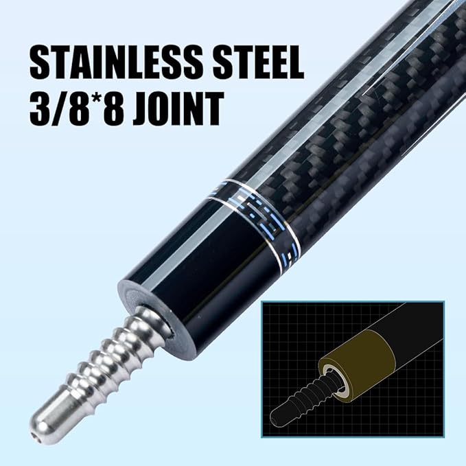 CRICAL Carbon Fiber Pool Cue Stick 58" Billiard Cue Sticks Professional Low Deflection Pool Sticks with 3/8 * 8 Pin Joint and 12.5mm Tip