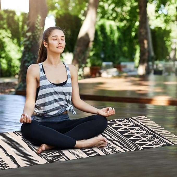 nuveti Cotton Yoga Mat - Absorbent, Grippy Tight Weave, Ashtanga & Hot Yoga Rug, Helps with Slippery Hands & Feet