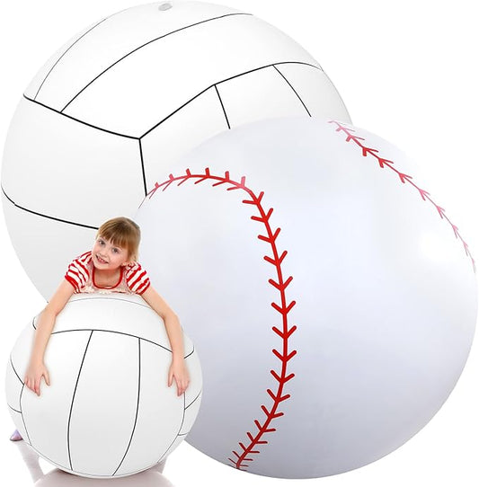 Lewtemi Giant Inflatable Sports Balls Large Inflatable Beach Ball Baseballs Soccer Rainbow Basketball Football for Sport Birthday Party Favor(2 Pcs,Baseball, Volleyball,27 Inch)