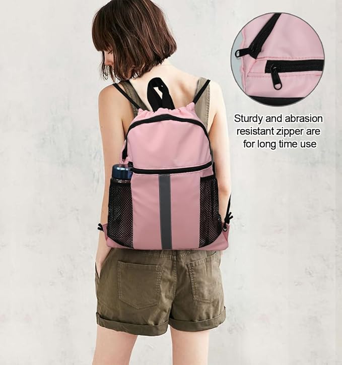 BeeGreen Drawstring Backpack Bag with Shoe Compartment, X-Large Black Gym Sports String Cinch Backpack