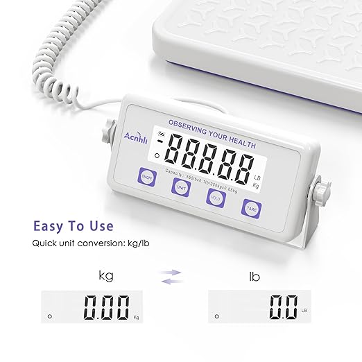 Medical Scale, 440LBS Heavy Duty Scale for Body Weigh, Wrestling, Hospitale, Multifunction Button, LCD Display, with Manual and Adapter
