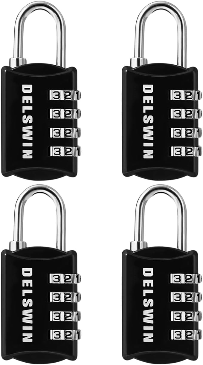 DELSWIN Small Combination Lock for Locker, 4-Digit Mini Combo Lock for Backpack and Luggage, Combination Padlock for School Gym Locker (Pack of 4)