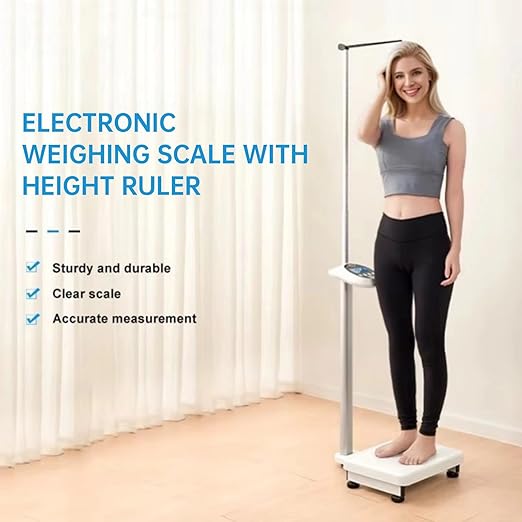 Helsevesen Digital Scale with Height Measurement Rod, Medical Body Weight Scale，Economy Physician Scale，Weight Capacity 440 lbs / 27.6”-78”