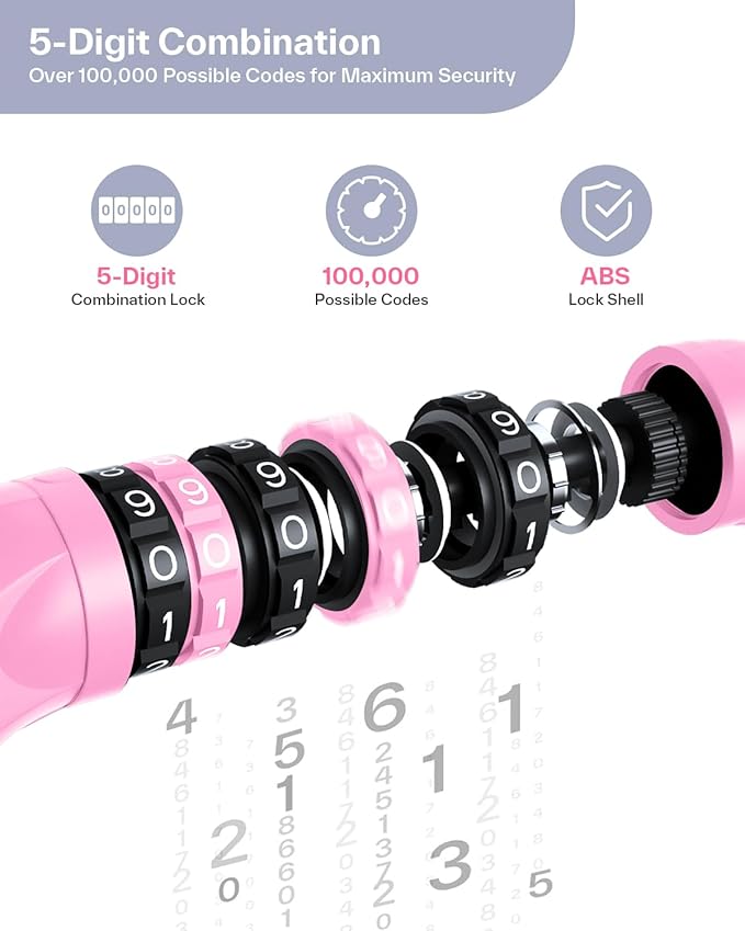 Sportneer Bike Lock: 5 Digit Combination High Security Anti Theft Bike Chain Lock - 3.2/3.6/4ft Heavy Duty Keyless Bicycle Lock for Bike, Motorcycle, Scooter, Door & Gate - 4/6mm Thick, Easy to Use