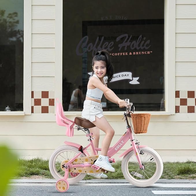 RULLY Fruit Kids Bike 12 14 16 Inch Bicycle for Girls Ages 2-7 Years, Training Wheels Included, Girl Bikes with Basket & Doll Seat