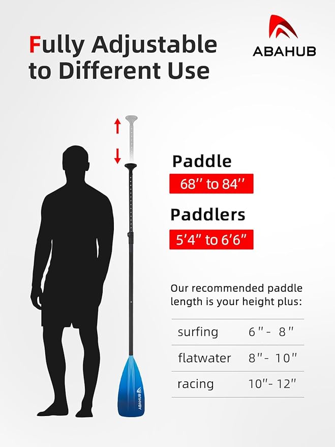 Abahub SUP Paddle - 3 Piece Adjustable Paddles - Lightweight Stand-up Paddle Oars for Paddleboard, Adjustable Aluminum Alloy Shaft 68" - 84", Black/Blue/Green/Orange/Red/Yellow Plastic Nylon Blade