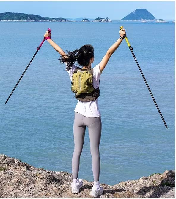 Lightweight Aluminum Collapsible Trekking Pole, Adjustable 7075 Walking Stick for Hiking, Travel & Outdoor Adventures, Quick-Lock Foldable Design for Men and Women