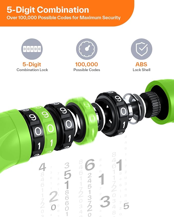 Sportneer Bike Lock: 5 Digit Combination High Security Anti Theft Bike Chain Lock - 3.2/3.6/4ft Heavy Duty Keyless Bicycle Lock for Bike, Motorcycle, Scooter, Door & Gate - 4/6mm Thick, Easy to Use