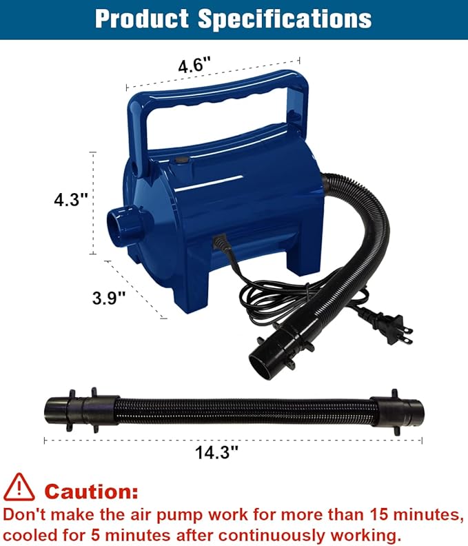 Electric Air Pump Portable 460W Quick-Fill Air Pump Air Flow 45CFM 2.1PSI with Hose 5 Nozzles 120V AC Inflator Deflator Pump for Air Mattress Air Bed Inflatable Cushion Boat Swimming Ring
