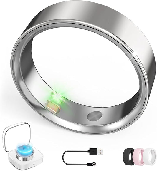 Smart Ring with Vibration Alerts, health tracker ring with Body Temperature Monitor, Heart Rate, Sleep & Fitness Tracking, Waterproof Activity Ring for Men & Women, No App Fees (Silver, 10#)