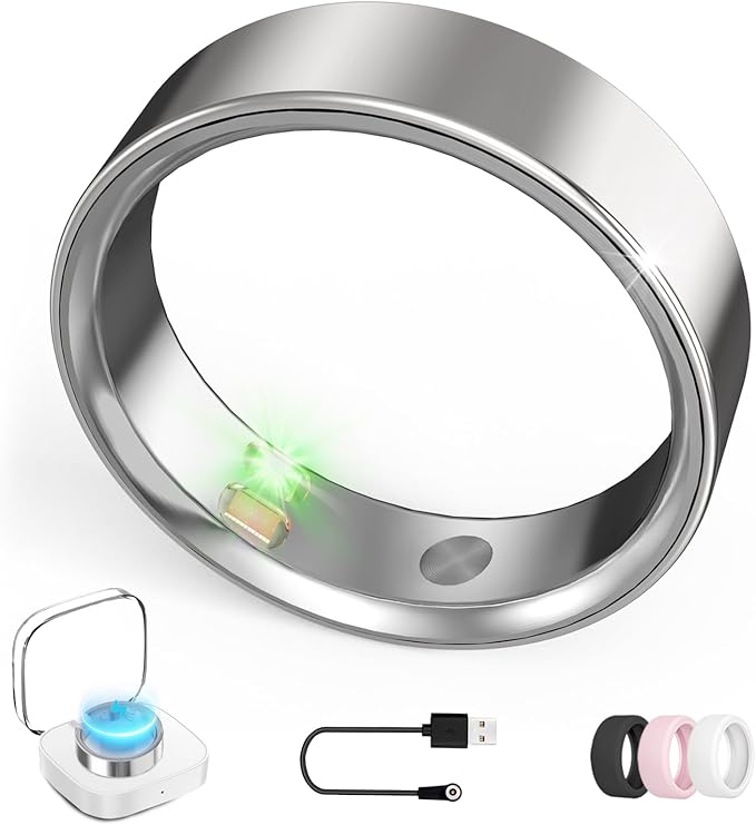 Smart Ring with Vibration Alerts, health tracker ring with Body Temperature Monitor, Heart Rate, Sleep & Fitness Tracking, Waterproof Activity Ring for Men & Women, No App Fees (Silver, 11#)