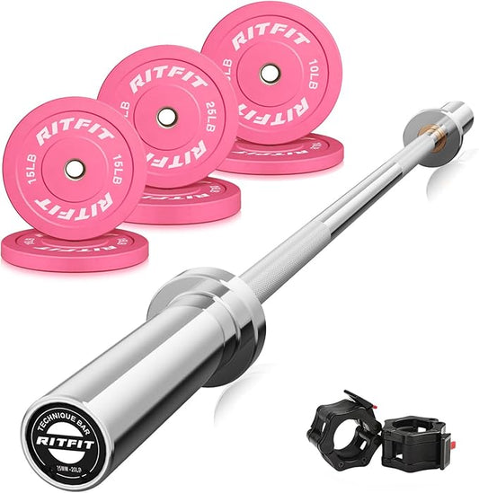 RitFit Barbell Weight Set - 4/6FT Olympic Barbell with Weight Plates (55-275LB Total) - Weightlifting Equipment for Squats, Curls, Deadlifts, Presses, Hip Thrusts
