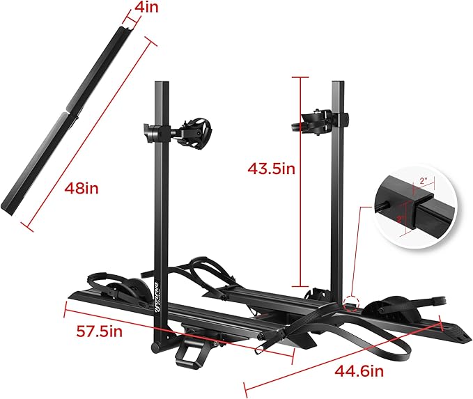 200LBS EZ-FOLD Aluminum 2-Ebike Carrier with Ramp for Bikes and Electric Bike, Car SUV Truck Van RV and Trailer