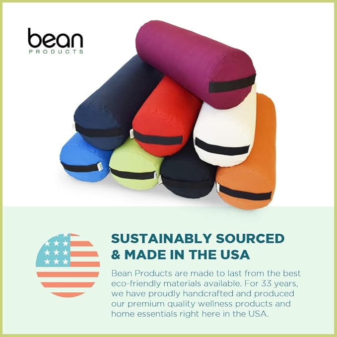 Bean Products Yoga Bolster - Made In The USA With Eco Friendly Materials - Round or Rectangular Support Cushions That Elevate Your Practice - Organic Hemp Cover