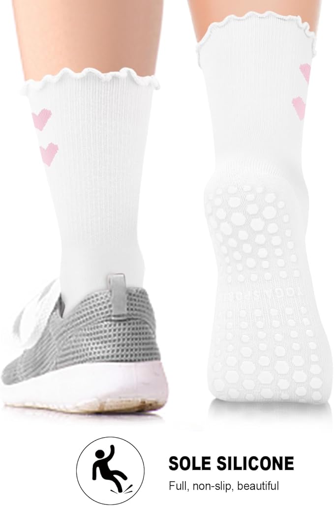 6 Pairs Grip Pilates Socks for Women, Non-slip Yoga Athletic Socks for Barre Ballet Barefoot Workout Hospital