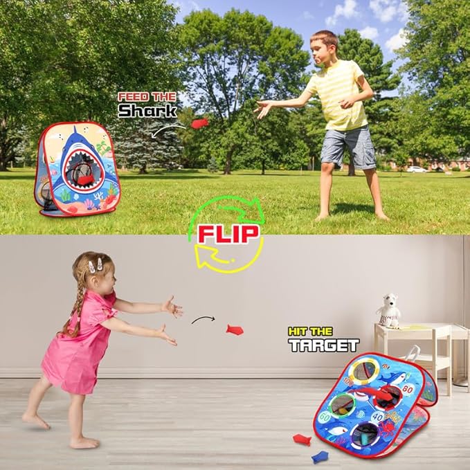 Bean Bag Toss Game for Kids/Double-Sided Foldable Cornhole Board/Backyard Beach Yard Outdoor Toys for Kids Ages 4-8/5-Second Setup/Party Supplies for Kids