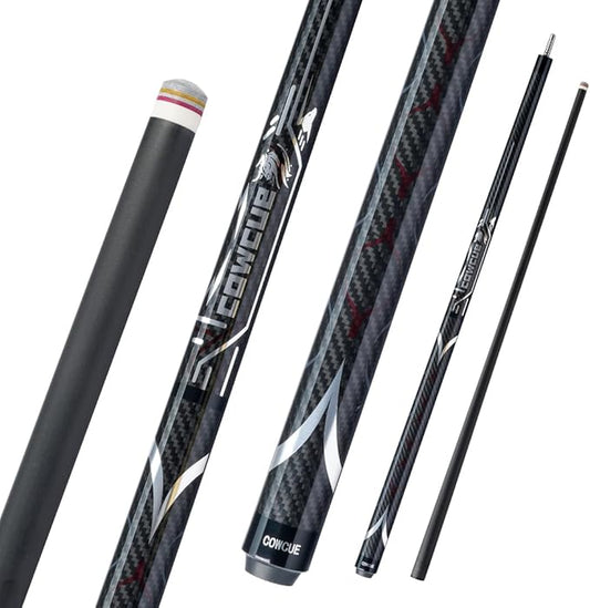 CRICAL Carbon Fiber Pool Cue COWCUE Series Low Deflection Billiards Cue Stick 58" Professional Pool Table Sticks for Adults -12.5mm Tip, Weight 19OZ (Adjustable), 3/8 * 8 Joint