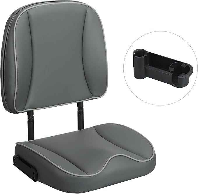 Folding Boat Seat Low Back Fishing Boat Seats with Caddy Organizer, Charcoal/Charcoal/Light Gray