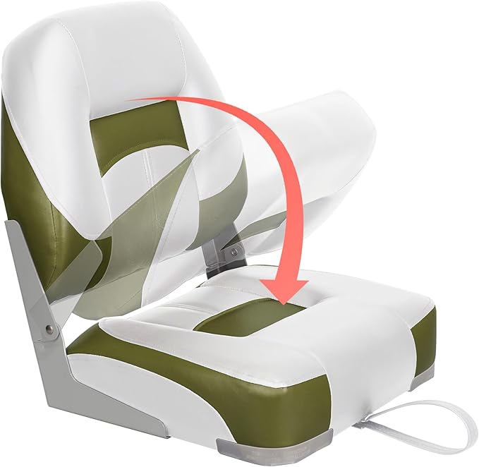 Two Tone Low Back Folding Boat Seat,White/Green/Grey