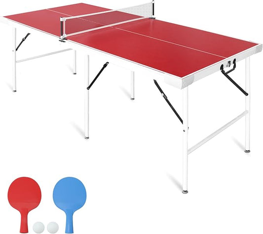 Seydrey 5.5x3ft Foldable & Portable Ping Pong Table, Folding Indoor Table Tennis w/ 2 Paddles, 2 Balls and Net