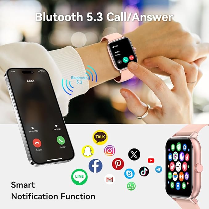 Bebinca Smart Watch for Women, 1.85" HD Fitness Tracker Compatible with iPhone & Android, 130+ Sports Modes, Heart Rate & Sleep Monitor, IP68 Waterproof Smartwatch (Pink)