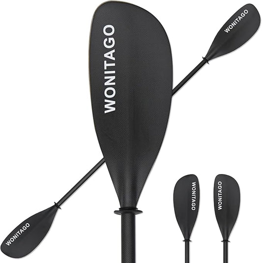 Full Carbon Fiber Kayak Paddle with Large Paddle Blade, 2-Piece, Floating Adjustable Kayak Paddles with Paddle Bag, 215-225 cm/85-89 Inches