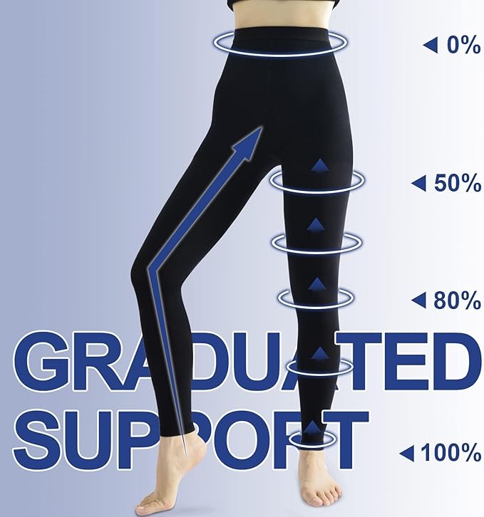 beister Medical Compression Pantyhose for Women & Men, 20-30mmHg Graduated Support Tights, Opaque Footless Waist High Compression Stockings & Leggings for Varicose Veins, Edema, Flight, DVT