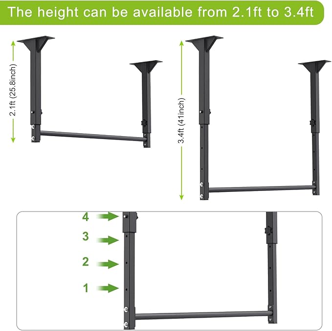 Kipika 48" Ceiling Mounted Pull Up Bar, Heavy Duty Multi-Grip Chin Up Bar,Mounted Pull Up Bar, Adjustable Height, Pull Up Bands for Chin Ups & Body Stretching, Ideal for Home Gym and Strength Training