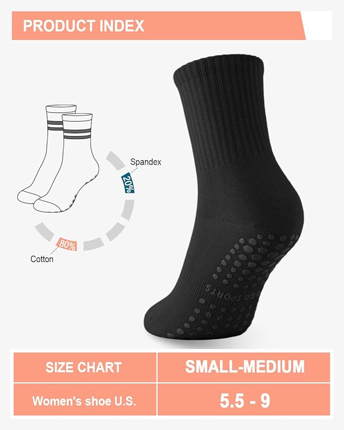 6 Pairs Grip Pilates Socks for Women, Non-slip Yoga Athletic Socks for Barre Ballet Barefoot Workout Hospital