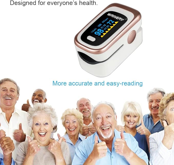WRINERY Oxygen Saturation Monitor, Pulse Oximeter Fingertip, Oxygen Monitor, O2 Saturation Monitor, OLED Portable Oximetry with Batteries, Lanyard (Rose gold-White)