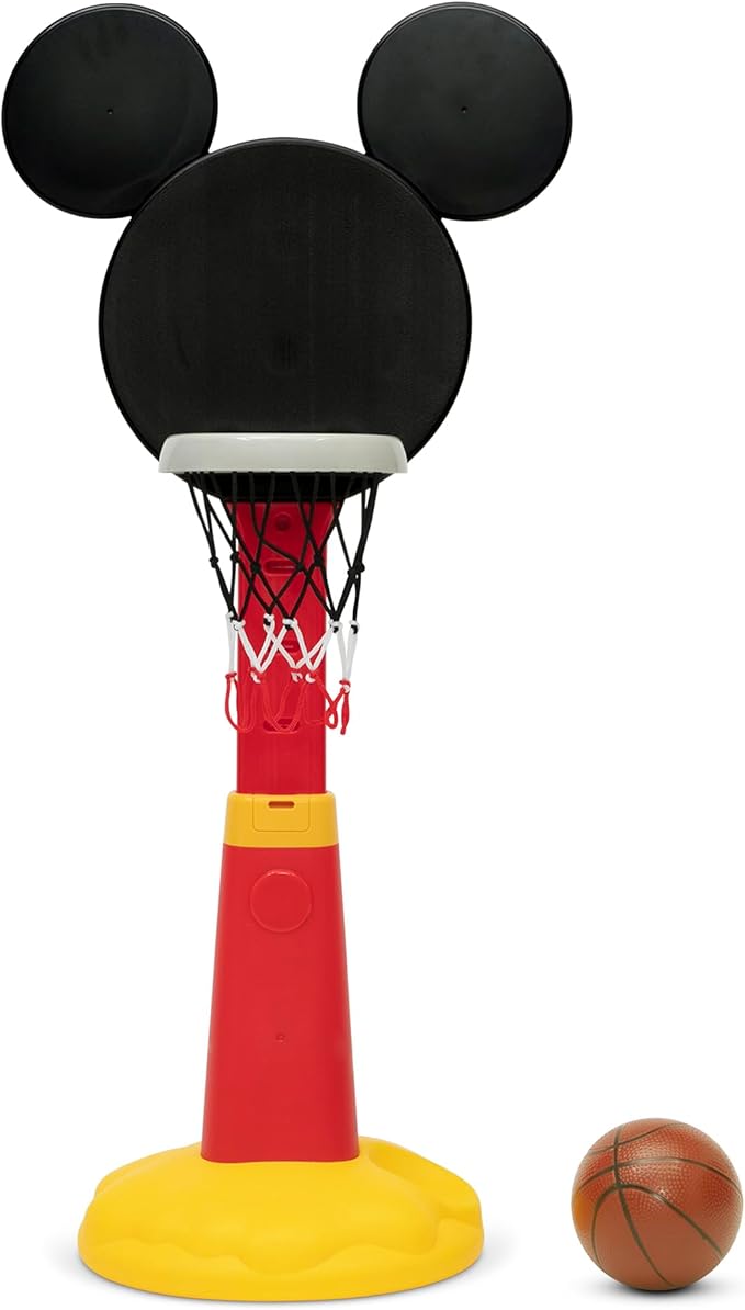 Delta Children Disney Mickey Mouse Plastic Basketball Set - Includes Basketball Hoop, 1 Basketball and Ball Pump, Red/Black