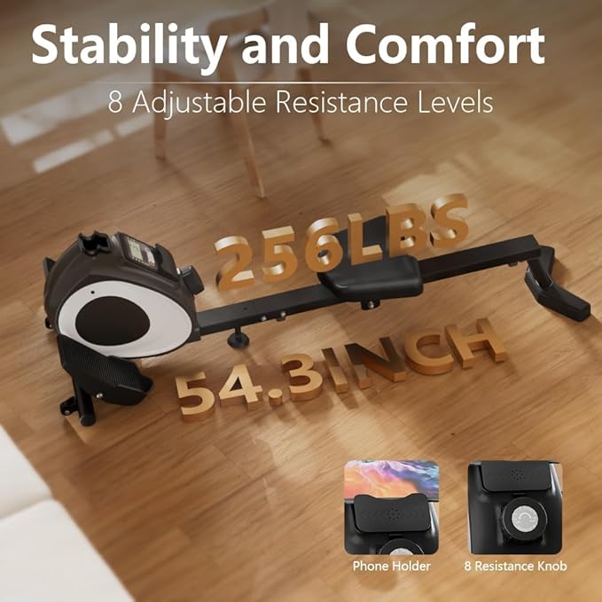 Rowing Machine for Home, Magnetic Rower Machine with Quiet Resistance, Foldable Rower for Home Use, Burn Fat & Sculpt Muscles
