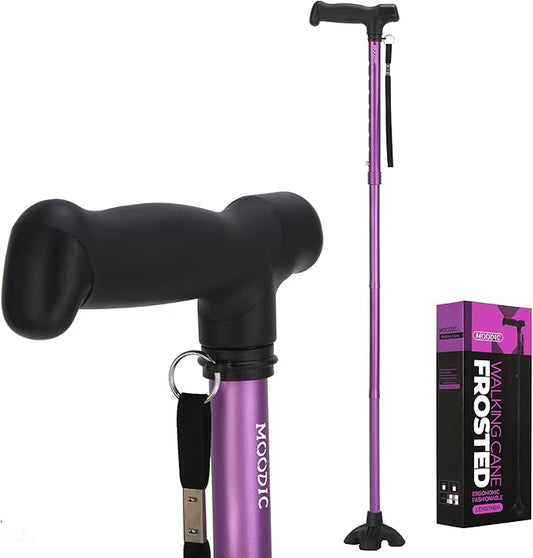 Extended Handle Walking Cane for Men & Women, Solid Base Foldable Canes (Purple)