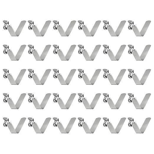 HARFINGTON 30pcs Single Button Kayak Paddle Snap Spring Clip 6x8x32mm 65Mn Spring Steel V-Shaped Hollow Lift Telescopic Locking Tube Pole Clips for Tent Umbrella Camping
