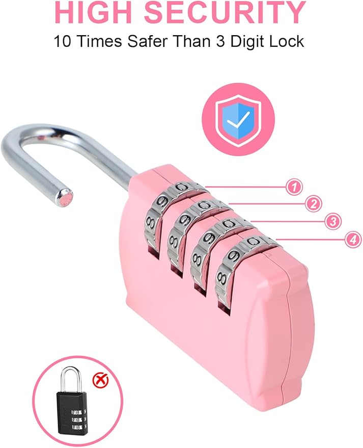 DELSWIN Small Combination Lock for Locker, 4-Digit Mini Combo Lock for Backpack and Luggage, [Sakura Pink] Combination Padlock for School Gym Locker (Pack of 4)