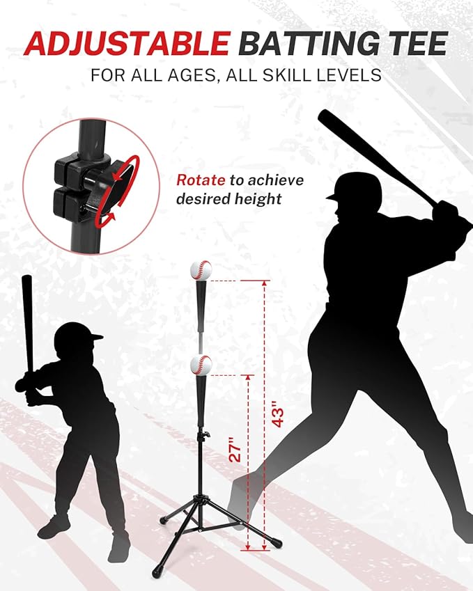 Gonex 7' x 7' Baseball Softball Practice Net Set with Batting Tee for Hitting and Pitching Batting, Practice Training Aid, with Strike Zone, Large Mouth, Bow Frame, Carrying Bag