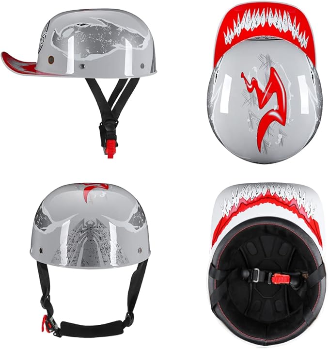 Vintage Retro Open Face Motorcycle Helmet Baseball Cap Half Helmets Men Women for Moped Cap Jet Scooter Street Cruiser with Mask Glasses - DOT Certified
