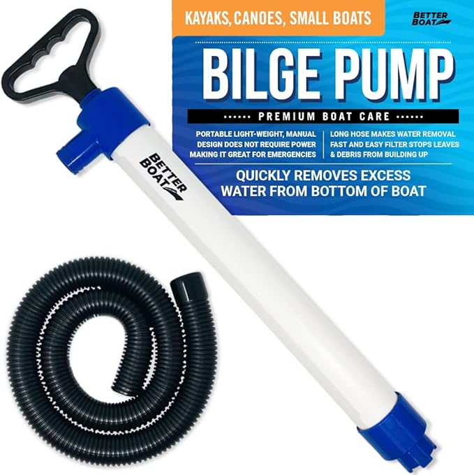 Manual Bilge Pump for Boats, Kayak, Canoe, Hand Water Pump with Hose, Portable Handheld Siphon Bailer, 20 Gallons Per Minute Suction, Marine Grade