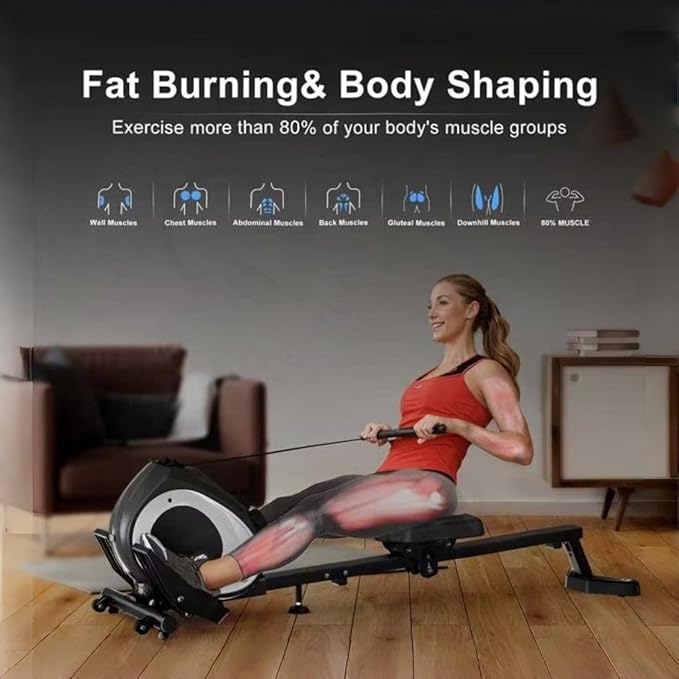 Magnetic Rowing Machine for Home Use Foldable Rower with 8-Level Adjustable Resistance, Quiet Design, LCD Monitor Tablet Holder, Full Body Workout, Supports 265 lbs