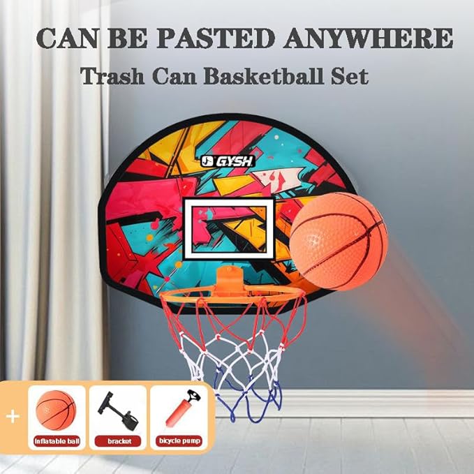 GYSH Trash Can Basketball Hoop,Clip On Any Bin or Behind The Door ! Mini Hoop with Backboard, Ball & Pump，Classroom, Office Toys for Adults, Great Birthday Gift Idea (Red)